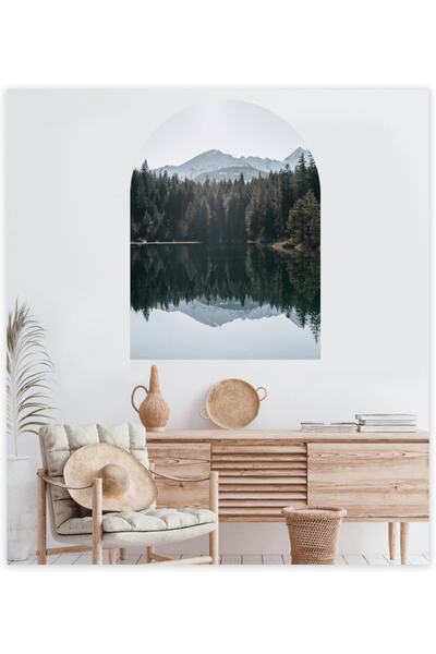 Sticker Sepetim Bohem Oval Göl Dağlar Ve Ormanlar Duvar Sticker