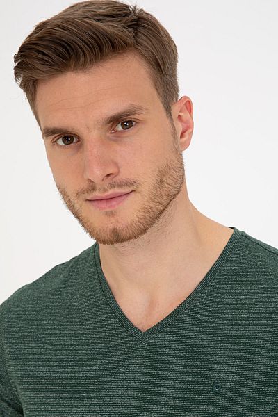 Pierre Cardin Μπλουζάκι με λαιμόκοψη σε σκούρο πράσινο Slim Fit
