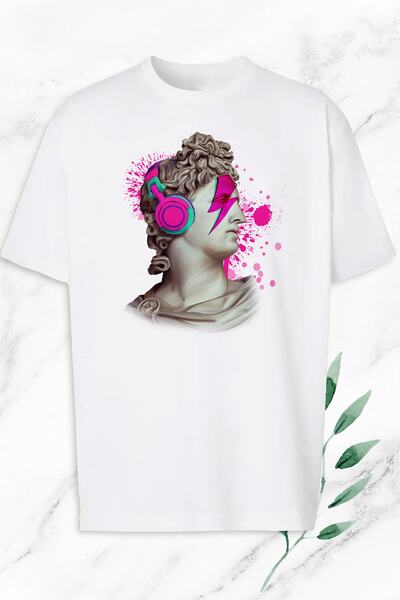 perseusshopping Tricou alb unisex oversize Mythology Trend Sculpture imprimat