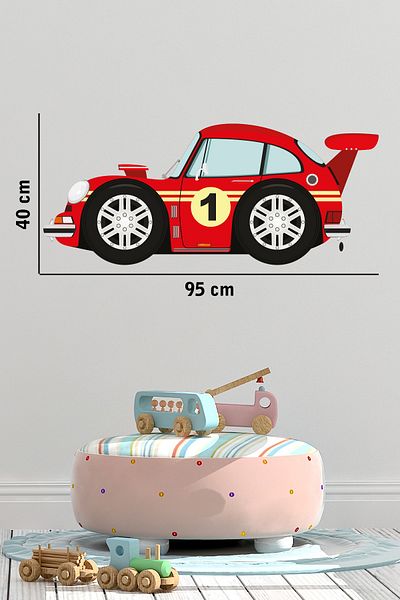 Tilki Dünyası Red Race Car Wall Sticker
