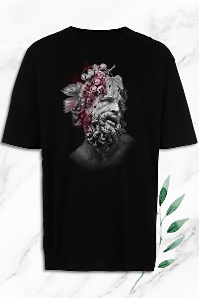 perseusshopping تي شيرت أسود مطبوع عليه تمثال إله النبيذ ديونيسوس ذو الأساطير...