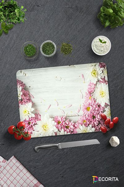 Decorita Pink Chrysanthemum |   Glass Cutting Board - Glass Cutting Board |   30 cm X 40 cm