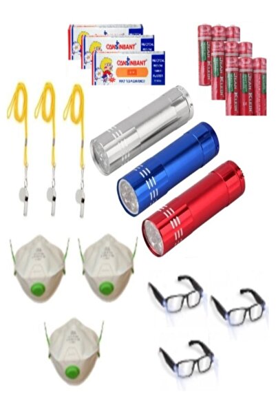 Hyd Deprem Paketi Acil Durum Seti Solunum Toz Maskesi Fener Düdük Işıklı Gözl...