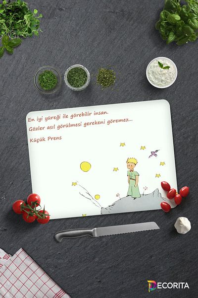 Decorita Little Prince Patterned |   Glass Cutting Board - Glass Cutting Board |   30cm X 40cm