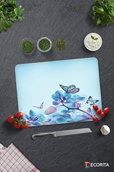 Decorita نمط الزهرة الزرقاء والفراشة| لوح تقطيع الزجاج - لوح تقطيع الزجاج| 30...