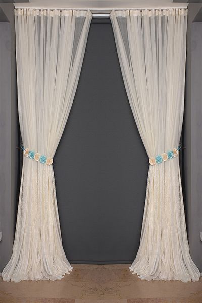 AKÇA TEKSTİL Cypress Pattern Cream Color Single Wing Ready Made Planted Pleated Background Curtain 300*260 Cm