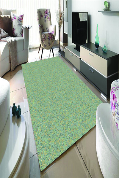 MODANOİVA Soft Yeşil Desenli Kaymaz Taban Yıkanabilir Halı