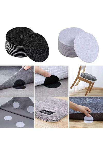MOR SALKIM HOME Anti-Slip Velcro Tape Under Carpet 6 Cm Diameter (4 Pieces-Pair) White