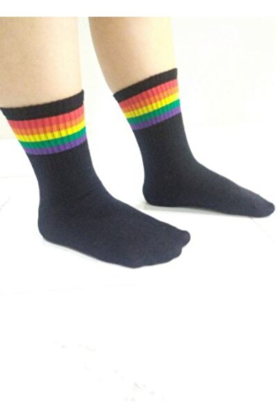 Zaradise Accessories Μαύρες κάλτσες τένις Rainbow