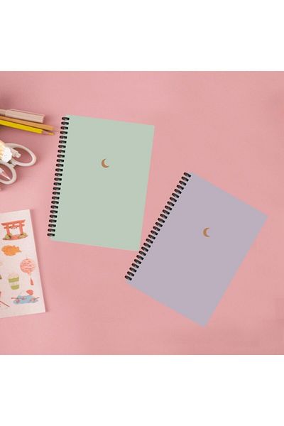 AKILLICA 10x13,5 Cm Spiraled Unlined Notebook Set of 2 - Green And Purple