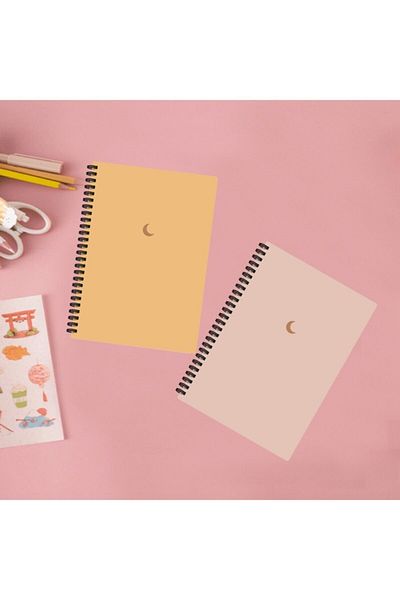 AKILLICA 10x13,5 Cm Spiraled Unlined Notebook Set of 2 - Yellow And Powder Color