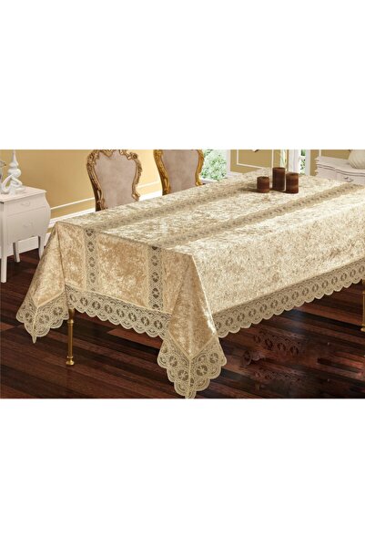 İDEAL TASARIM Defne Model Velvet Double Intermediate and Edge Laced Tableclot...