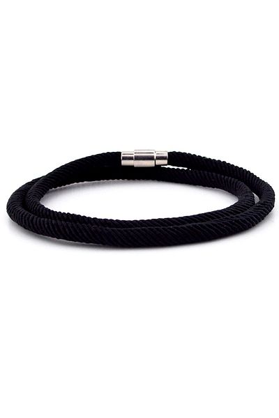 Solfera Two Rows of Wrapped Metal Magnet Black Braid Rope Men's Bracelet M007a