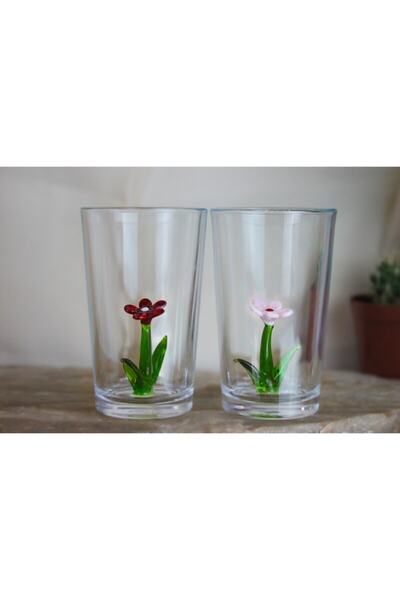 ADAMODART Renkli Papatya Cam Figürlü Kahve Yanı su bardağı 6'lı Set