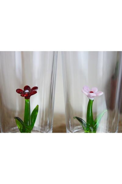 ADAMODART Renkli Papatya Cam Figürlü Kahve Yanı su bardağı 6'lı Set