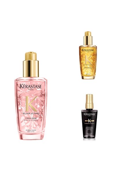 Kerastase Elixir Huile Rose 100 ml+Elixir Ultime Saç Bakım Yağı 100ml+Chronologiste Parfum En Huile 50 ml