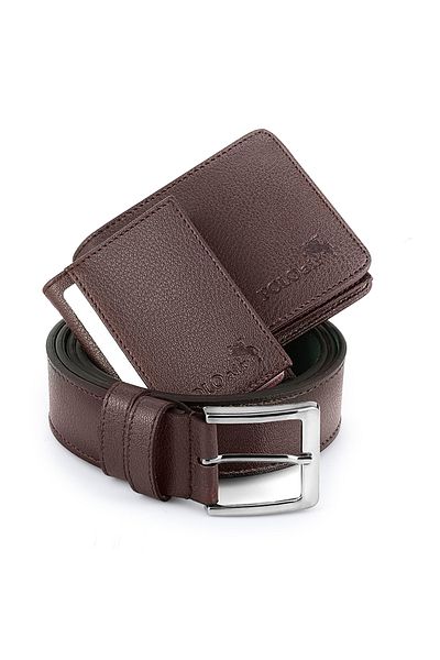 Polo Air Happy Birthday Written Classic Model Men's Set Belt Wallet Card Holder Combination Brown