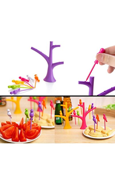 Genel Markalar 6 Adet Plastik Kuş Figürlü Kek Kanepe Pasta Sunum Kürdanı Set