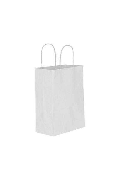 ELITETIME Хартиена торбичка с бяла усукана дръжка 18 см x 24 см x 8 см 12 броя
