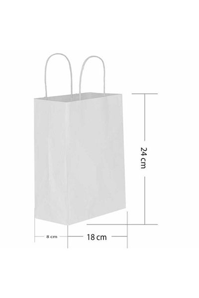 ELITETIME Хартиена торбичка с бяла усукана дръжка 18 см x 24 см x 8 см 12 броя