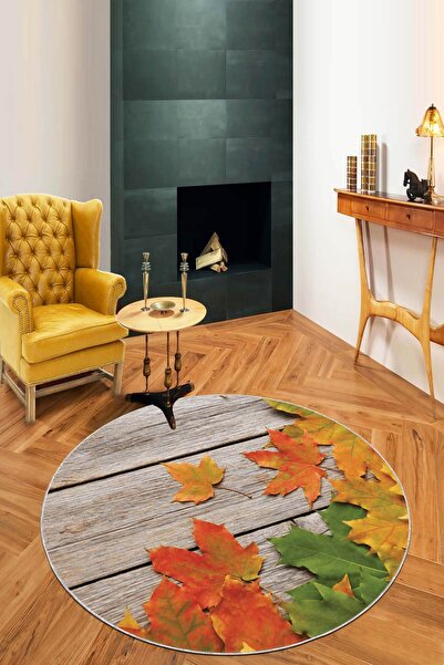 RugViva Kaymaz Tabanlı Makinede Yıkanabilir Çınar Yuvarlak Halı Ar414