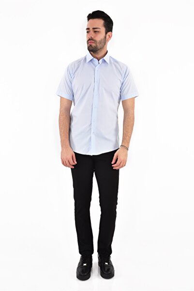 BZN Erkek Düz Kısa Kol Dar Kesim Gömlek