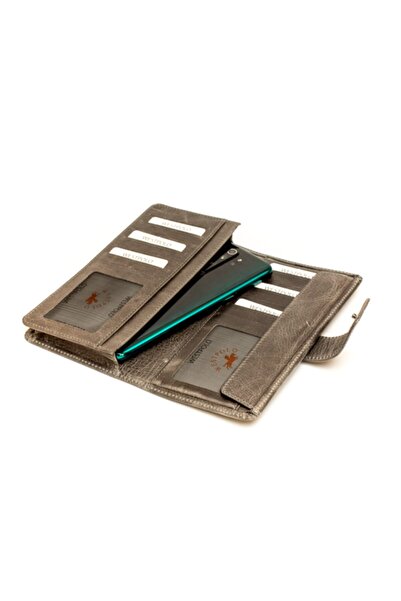 Westpolo Genuine Crazy Leather Unisex Portfolio Wallet Card Holder with Phone Compartment