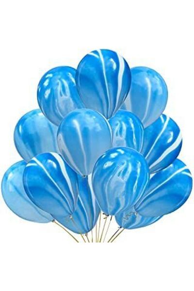 parti sürprizi Blue Color Marble Patterned Balloon 10 Pieces