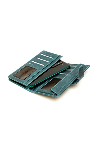 Westpolo Genuine Crazy Leather Unisex Portfolio Wallet Card Holder with Phone Compartment