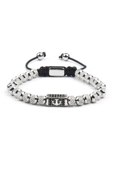 daisybydaisy Luxury Men's Stainless Steel Antique Silver Color Anchor Men's Bracelet with Adjustable String