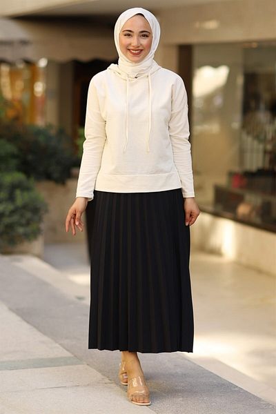 New Hera Fashion Γυναικεία μαύρη πλισέ μακριά φούστα