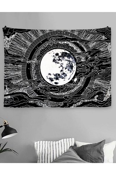 Buka Shops 70x90 Cm Tapiserie de perete Luna Plina Alb Negru