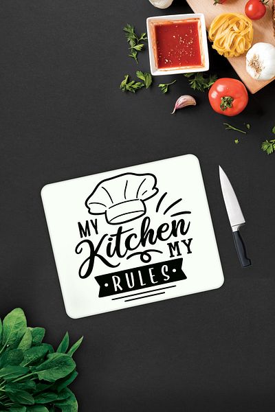 Decorita My Kitchen My Rules - Glass Cutting Board White Background 29cm X 34cm