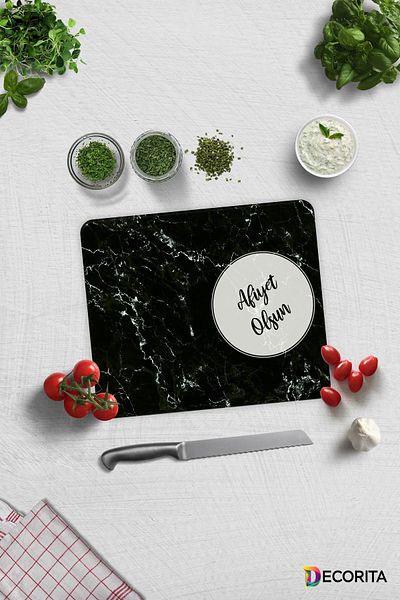 Decorita My Dear Mother| Black Marble Look| Glass Cutting Board| 29cm x 34cm