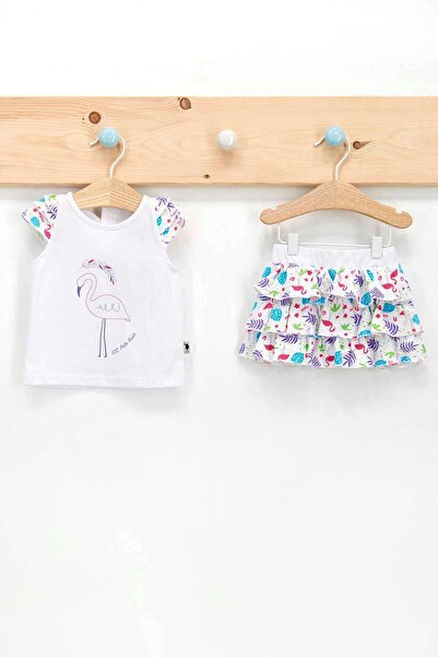 U.S. Polo Assn. U.s. Polo Assn Lisanslı Flamingo Beyaz Kız Bebek Kısa Kol Etek Takım