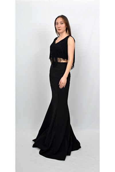 ALİS DRESS Siyah Rengi Püskül Detaylı Ikili Takım