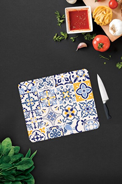 Decorita Blue Tile Pattern | Glass Cutting Board - Glass Cutting Board | 29cm X 34cm