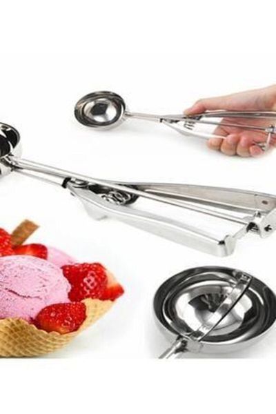 Bayev Stainless Steel Cookie Ice Cream Spoon Steel Lux Ball Shaped Ice Cream Spoon