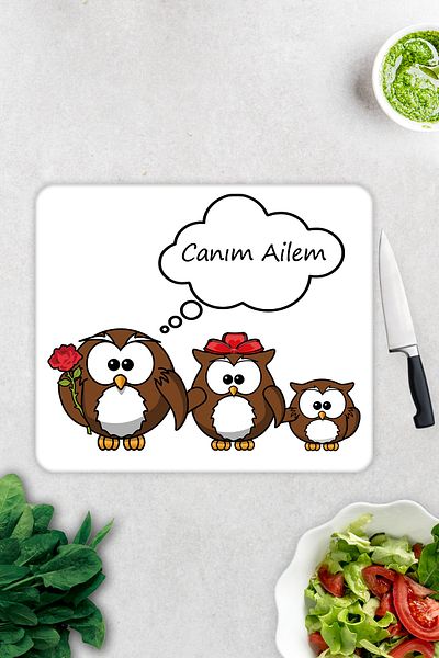 Decorita Cute Owl Family |   Glass Cutting Board |   29cm X 34cm