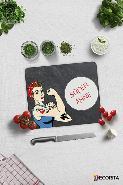 Decorita Super Mom| Blackboard Themed| Glass Cutting Board| 29cm x 34cm