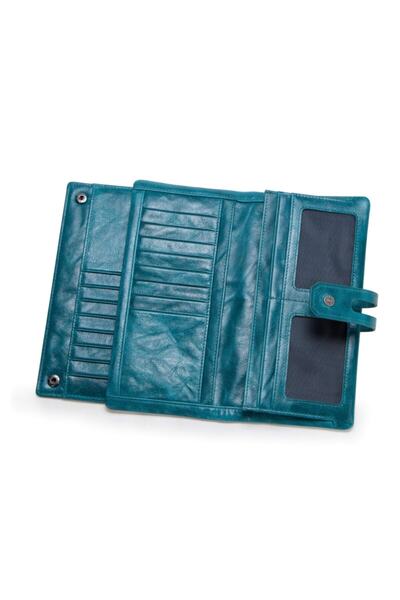 Contact’S Contacts Tatti - Genuine Leather Trendy Star Unisex Turquoise Wallet, Wallet with Phone Compartment