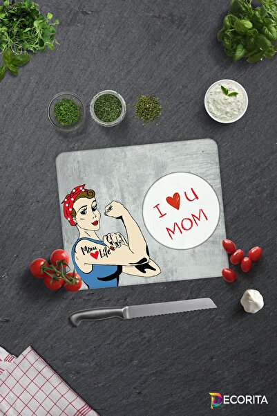 Decorita سوبر ماما| موضوع رمادي| لوح تقطيع زجاجي| 29 سم × 34 سم