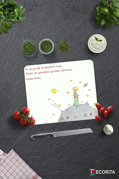 Decorita Little Prince Patterned |   Glass Cutting Board - Glass Cutting Board |   29cm X 34cm