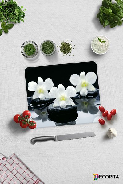 Decorita 3 Pieces of Orchid Stones - Glass Cutting Board and Tables |   29cm X 34cm