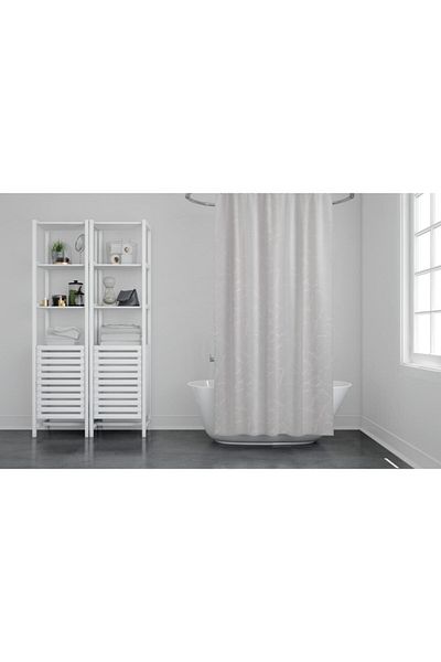 Zethome Κουρτίνα μπάνιου 2x100x200 Διπλό Φτερό Κουρτίνα Ντους με Δαχτυλίδι Δώρο 5026 Λευκό