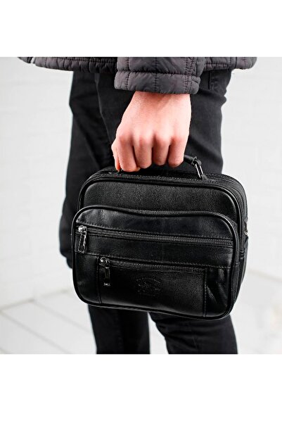 Strong Bag Geantă de mână neagră pentru bărbați de mărime medie cu carcasă pu...