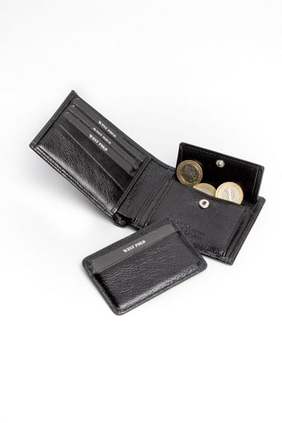 Westpolo Genuine Leather Black Sports Model Wallet with External Card Holder