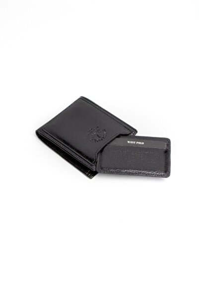 Westpolo Γνήσιο Δερμάτινο Μαύρο Αθλητικό Μοντέλο Πορτοφόλι με θήκη εξωτερικής κάρτας