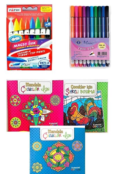 Karatay Yayınları Mandala Çocuklar Için Boyama 3 Kitap+ 10+8 Renk Fineliner Kalem