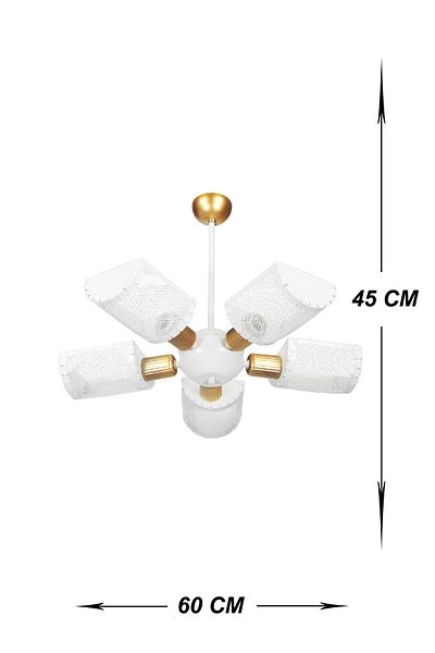 VENON Lighting Gediz 5 Piece Glass Metal White Gold Chandelier